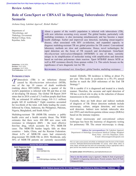 Role of GeneXpert or CBNAAT in Diagnosing Tuberculosis .
